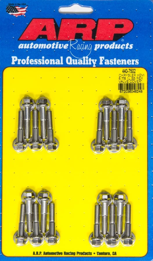 ARP Valve Cover Bolt Kit 440-7502 for Mopar Gen III Hemi, 8 mm x 1.00 Thread, 30 mm Length, Stainless Steel with Hex Heads, Polished Finish