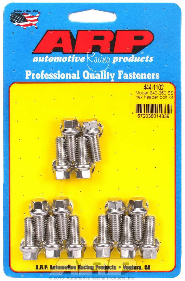 ARP 444-1102 Stainless Steel Header Bolt Kit for Mopar V8, 5/16-Inch Thread, 0.75 Inch Length, Hex Head, Polished Finish, Set of 14