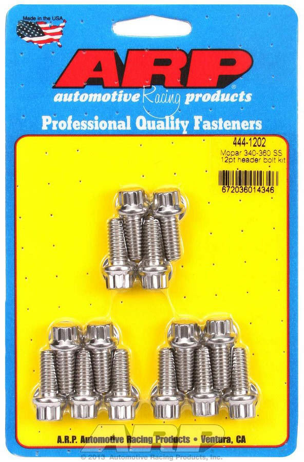 ARP 444-1202 Stainless Steel Header Bolt Kit, 5/16 Inch-18 Thread, 0.75 Inch Length, 12-Point Head, Mopar V8 Compatible, Set of 14