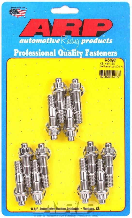 ARP Bellhousing Stud Kit 445-0901, 3/8-16 Inch Stainless Steel, Polished Finish, Includes 12 Studs with 12 Point Nuts and Washers for Chevy and Mopar Applications