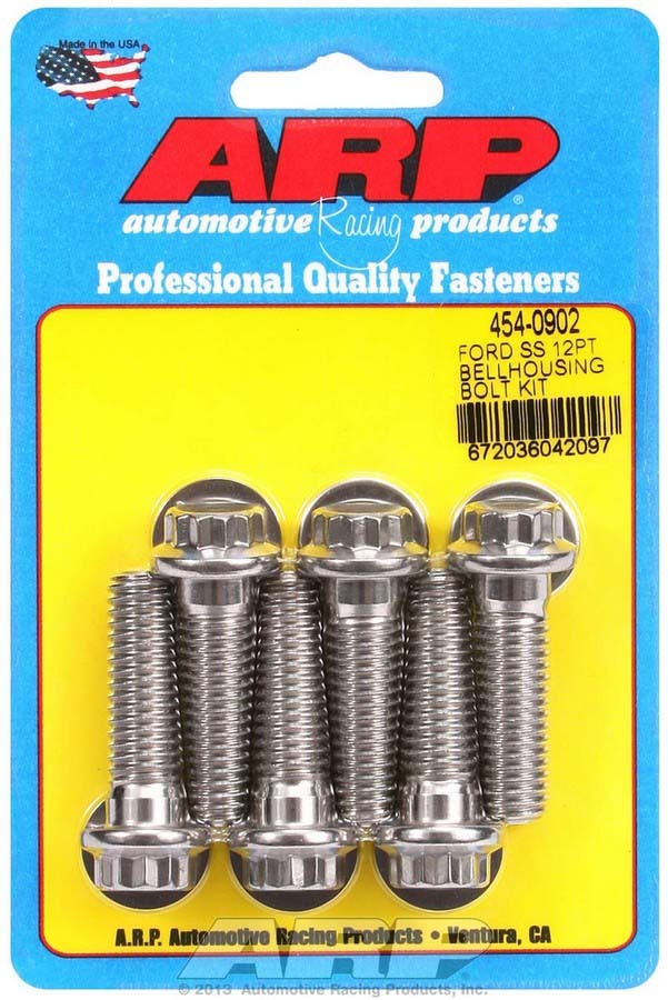 ARP Bellhousing Bolt Kit for Small Block Ford, 7/16-14 in Thread, 1.5 in Length, 12-Point Head, Stainless Steel, Polished Finish, Set of 6