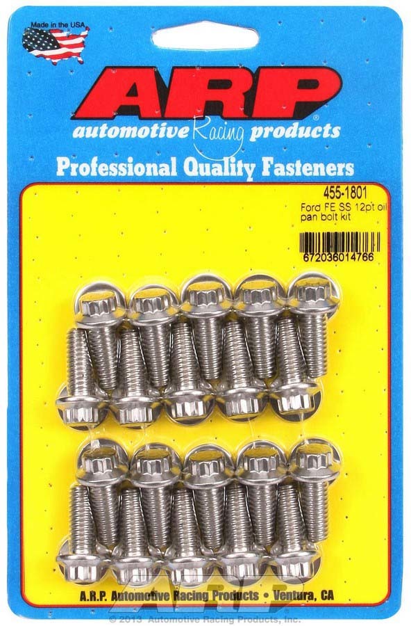 ARP 455-1801 Stainless Steel Oil Pan Bolt Kit for Ford FE-Series, 12 Point Head, Polished Finish, Set of 20