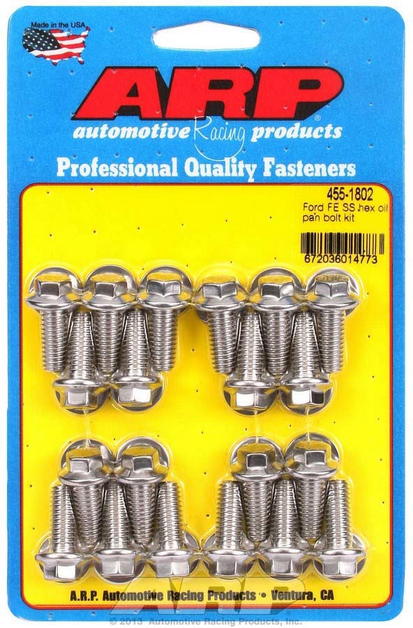 ARP 455-1802 Stainless Steel Oil Pan Bolt Kit for Ford FE-Series Engines, Hex Head, Polished Finish, Set of 20