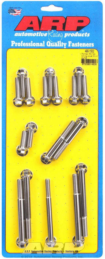 ARP 490-1502 Pontiac V8 Timing Cover and Water Pump Bolt Kit, Stainless Steel, Polished Finish, Hex Head