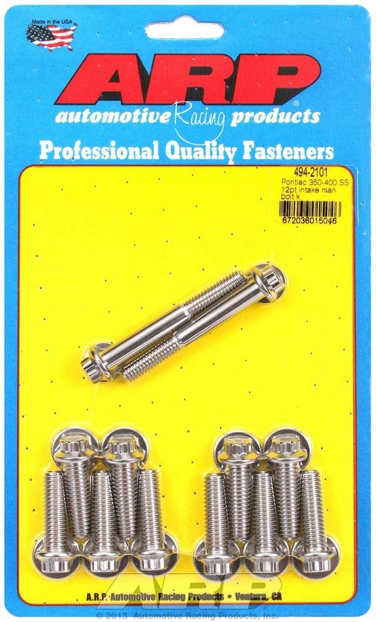ARP Pontiac S/S Intake Bolt Kit 494-2101, 12 Point Head, Stainless Steel, Polished Finish
