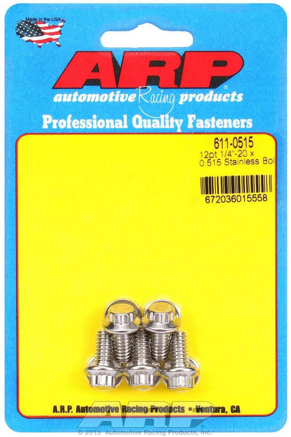ARP 611-0515 Stainless Steel 1/4-20 Threaded Bolts with 5/16 Inch 12-Point Heads, 0.515 Inch Length