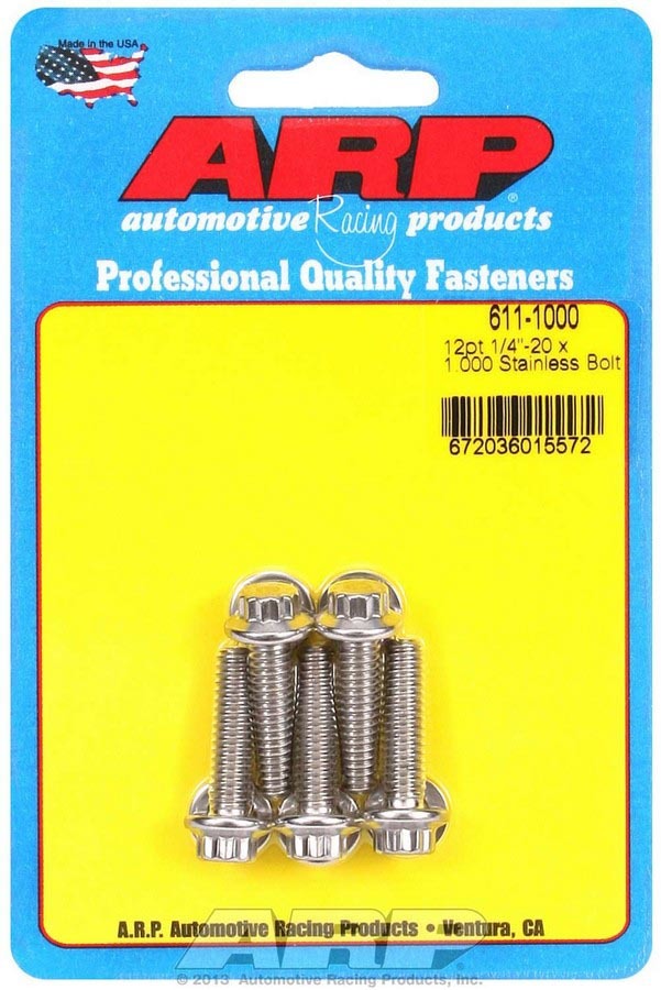 ARP 611-1000 Stainless Steel 1/4-20 x 1 Inch Bolt Kit with 12-Point Head