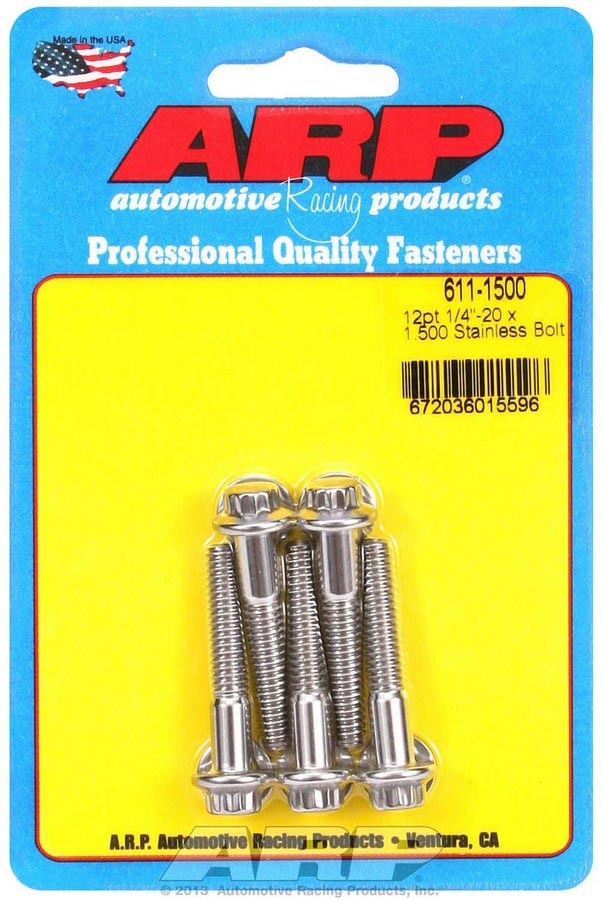 ARP 611-1500 Stainless Steel Bolt Kit with 1/4-20 Thread, 1.5 Inch Length, 12-Point Head, Polished Finish, Set of 5