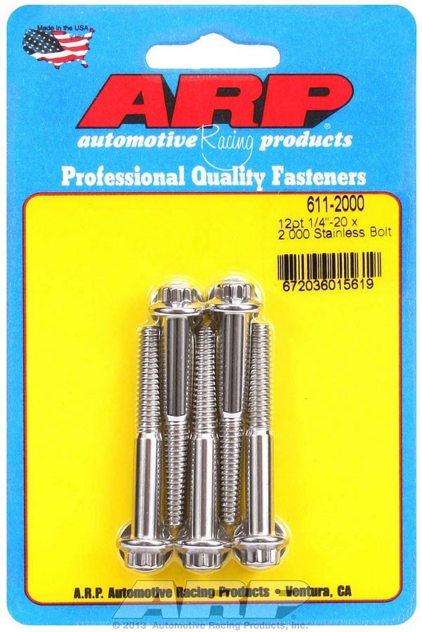 ARP 611-2000 Stainless Steel Bolt Kit, 1/4-20 Thread, 2 Inch Length, 5/16 Inch 12-Point Head, Set of 5
