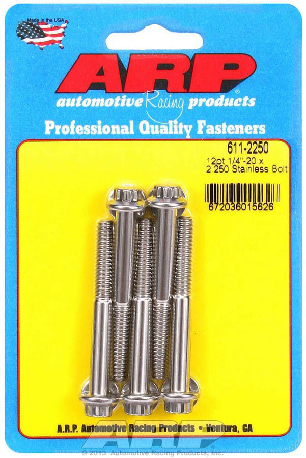 ARP 611-2250 Stainless Steel 1/4-20 x 2.25 Inch Bolt Kit with 12-Point Head, Polished Finish, Set of 5