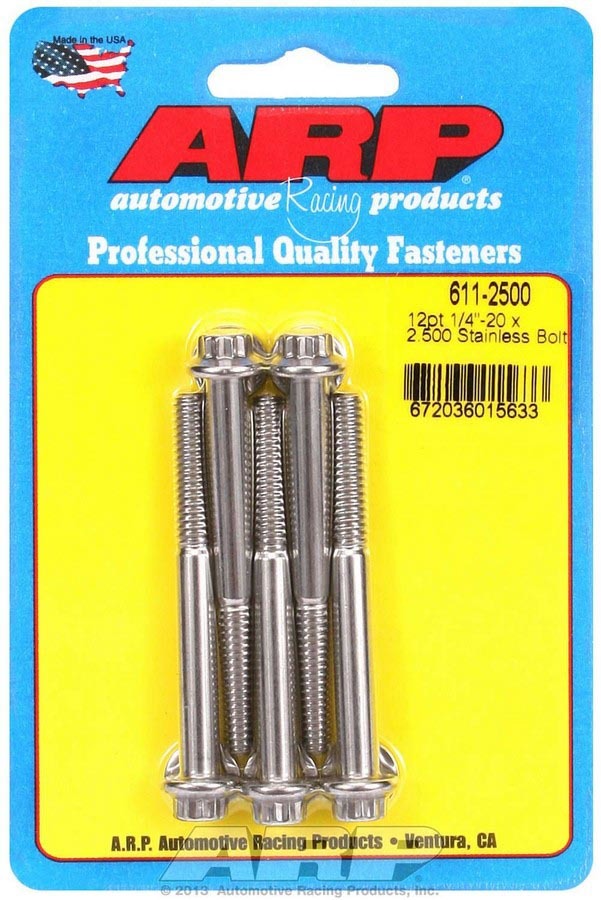 ARP 611-2500 Stainless Steel 1/4-20 x 2.5 Inch Bolt Kit with 12-Point Head