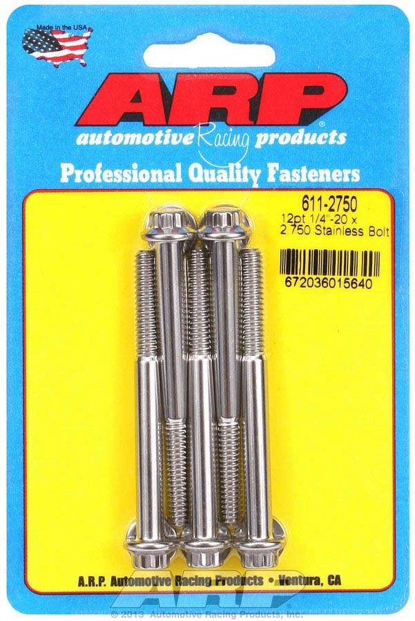 ARP 611-2750 Stainless Steel Bolt Kit, 1/4-20 Thread, 2.75 Inch Length, 5/16 Inch 12-Point Head