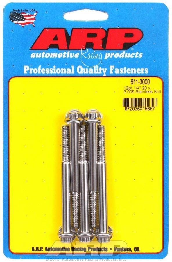 ARP 611-3000 Stainless Steel 1/4-20 x 3 Inch Bolt Set with 12-Point Head