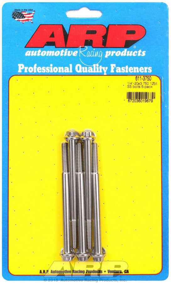 ARP 611-3750 Stainless Steel Bolt Kit, 1/4-20 Thread, 3.75 Inch Length, 5/16 Inch 12-Point Head