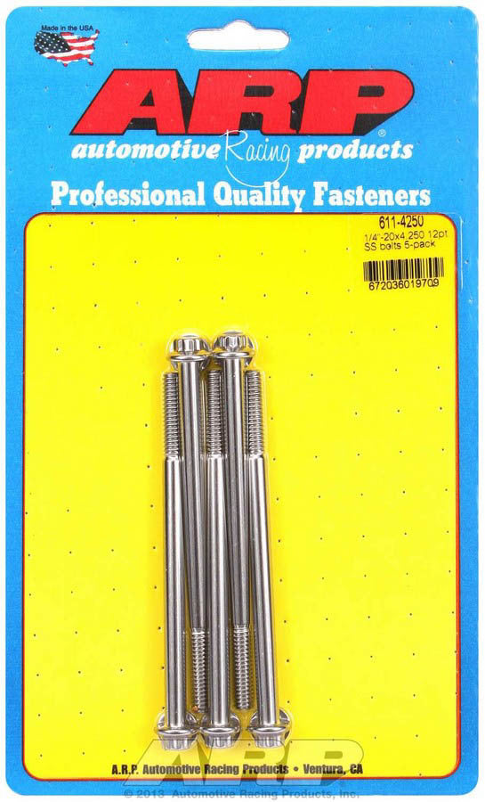 ARP 611-4250 Stainless Steel 1/4-20 x 4.25 Inch Bolt Kit with 12-Point Head
