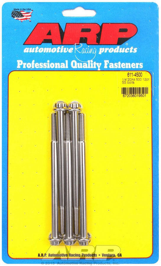 ARP 611-4500 Stainless Steel Bolt Kit with 1/4-20 Inch Thread, 4.5 Inch Length, 5/16 Inch 12-Point Head, Polished Finish, Set of 5