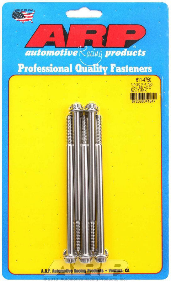 ARP 611-4750 Stainless Steel Bolt Kit 1/4-20 x 4.75 Inch with 12-Point Head