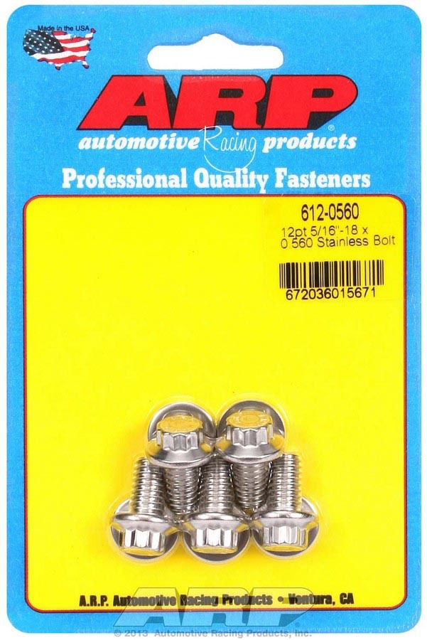 ARP 612-0560 Stainless Steel Bolt Kit, 5/16-18 Thread, 0.56 Inch Length, 12-Point Head, Polished Finish, Set of 5
