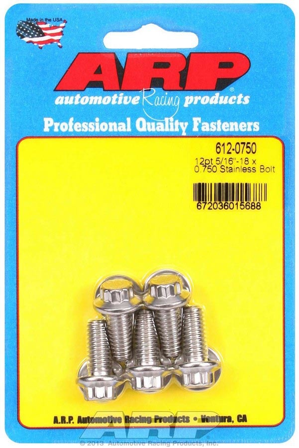 ARP 612-0750 Stainless Steel Bolt Kit with 12-Point Head, 5/16-18 Thread, 0.75 Inch Length, Pack of 5