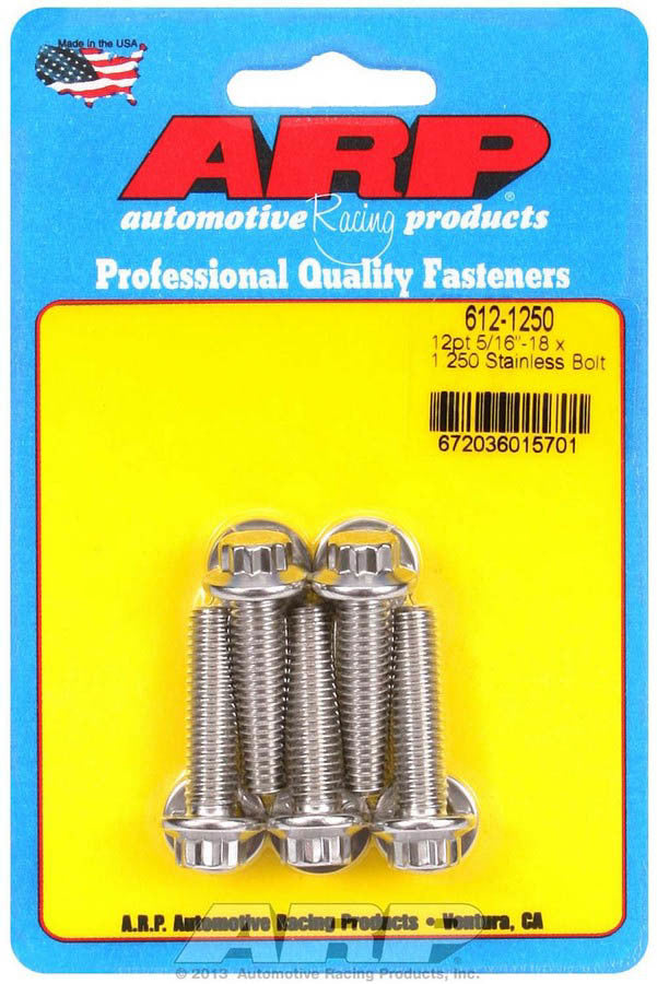 ARP 612-1250 Stainless Steel Bolt Kit with 12-Point Head, 5/16-18 Thread, 1.25 Inch Length, Polished Finish, Set of 5