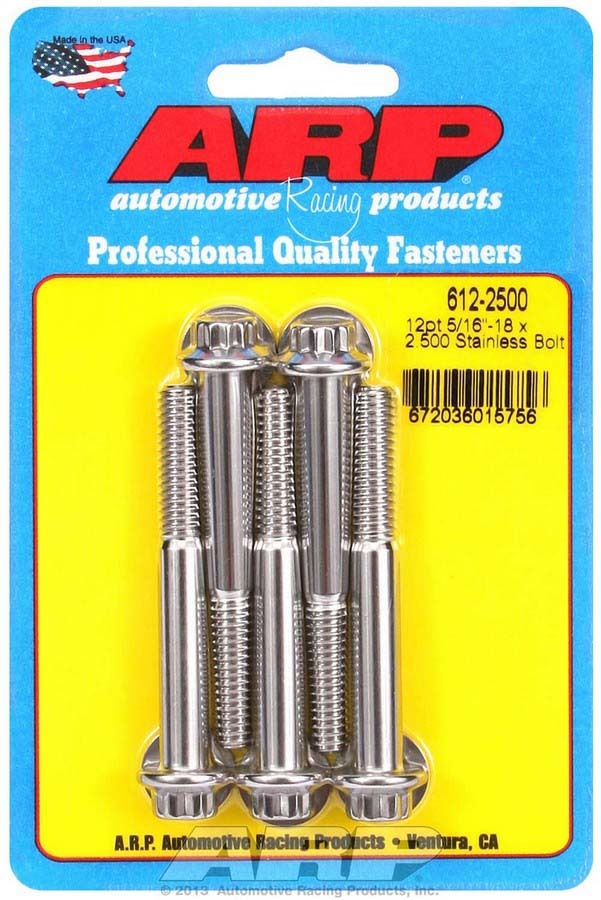 ARP 612-2500 Stainless Steel Bolt Kit with 12-Point Head, 5/16-18 Thread, 2.5 Inch Length, Set of 5