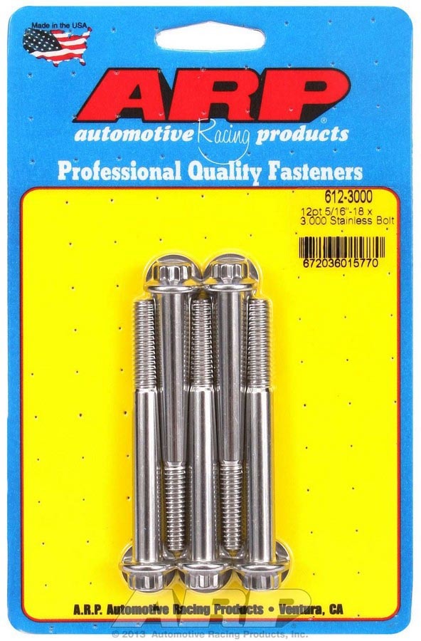 ARP 612-3000 Stainless Steel Bolt Kit with 12-Point Head, 5/16-18 Thread, 3-Inch Length, Set of 5