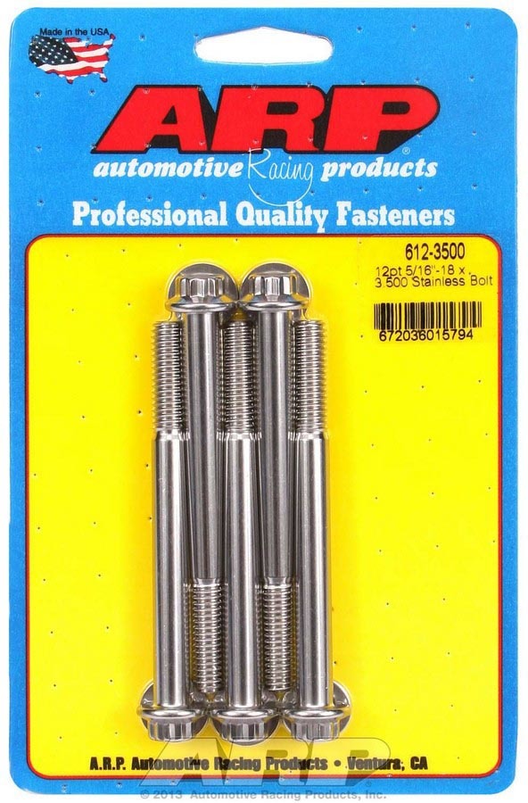 ARP 612-3500 Stainless Steel Bolt Kit with 12-Point Head, 5/16-18 Thread, 3.5 Inches Long, Set of 5