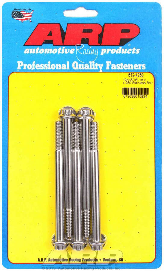 ARP 612-4250 Stainless Steel Bolt Kit, 5/16-18 Thread, 4.25 Inch Length, 12 Point Head, Polished Finish, Set of 5