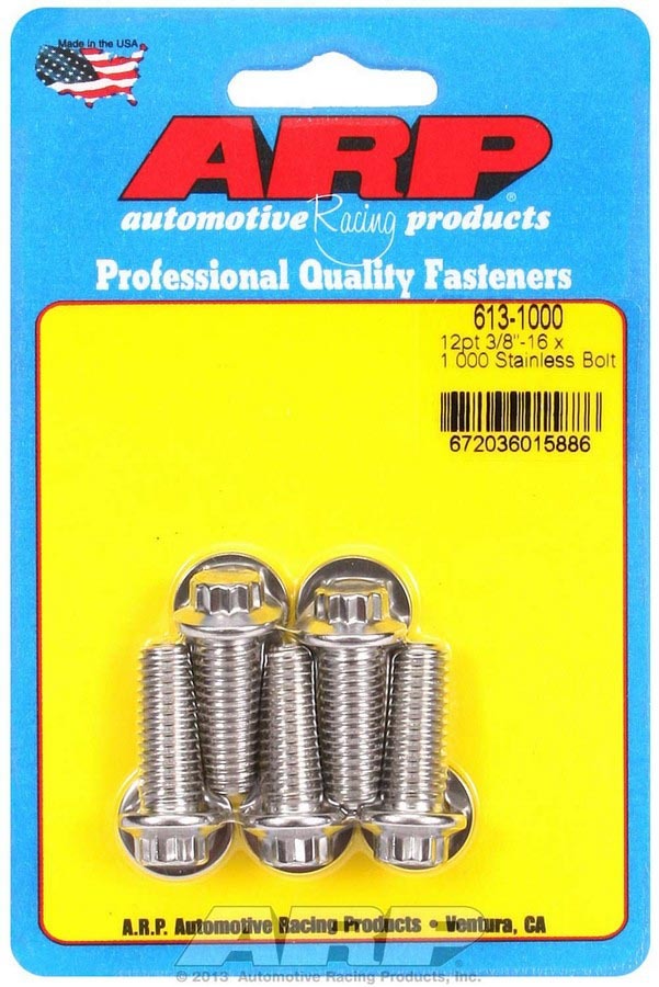 ARP 613-1000 Stainless Steel Bolt Kit, 3/8-16 Thread, 1 Inch Length, 12-Point Head