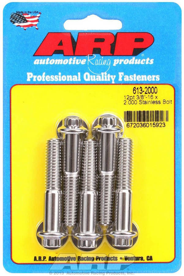 ARP 613-2000 Stainless Steel 3/8-16 x 2 Inch Bolt Kit with 12-Point Head, Set of 5