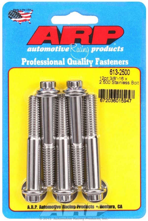 ARP 613-2500 Stainless Steel Bolt Kit, 3/8-16 Thread, 2.5 Inches Long, 12-Point Head