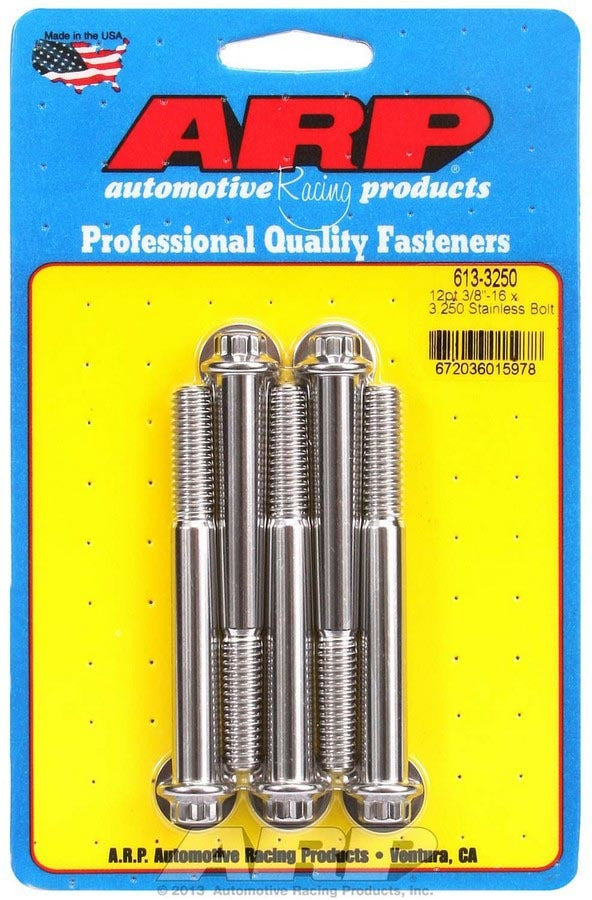ARP 613-3250 Stainless Steel Bolt Kit with 3/8-16 Thread, 3.25 Inch Length, 12-Point Head, Polished Finish, Set of 5