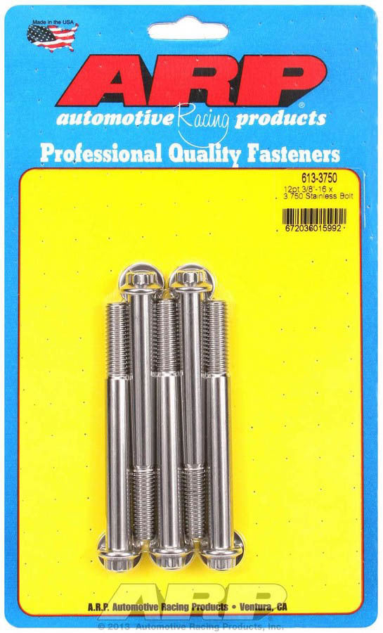 ARP 613-3750 Stainless Steel Bolt Kit, 3/8-16 Thread, 3.75 Inch Length, 12-Point Head, Polished Finish, Set of 5