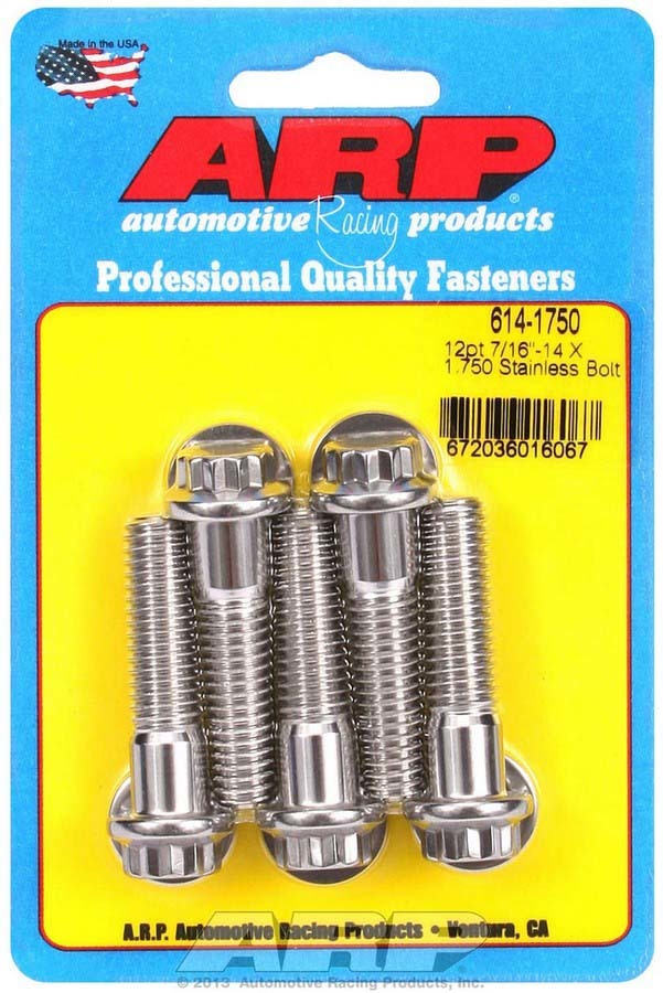 ARP 614-1750 Stainless Steel Bolt Kit, 7/16-14 Thread, 1.75 Inch Length, 12-Point Head, Set of 5