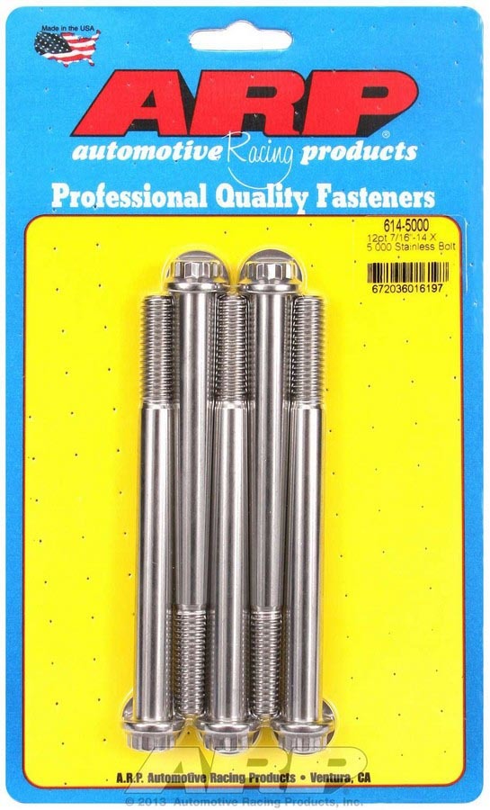 ARP 614-5000 Stainless Steel Bolt Kit with 12-Point Head, 7/16-20 Thread, 5-Inch Length, Polished Finish, Set of 5