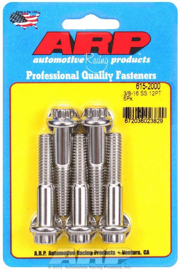 ARP 615-2000 Stainless Steel Bolt Kit with 3/8-16 Thread, 2-Inch Length, 7/16-Inch 12-Point Head, Set of 5