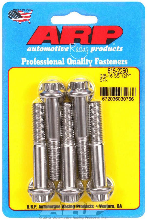 ARP Stainless Steel Bolt Kit 615-2250 3/8-16 x 2.25 Inch, 12-Point Head, Polished Finish, Set of 5