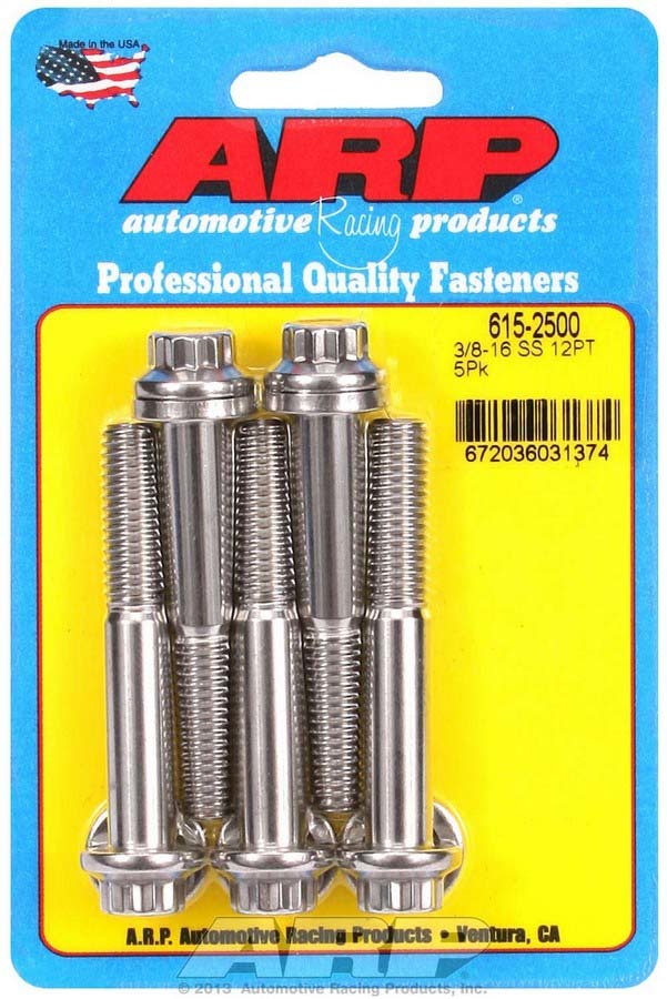 ARP 615-2500 Stainless Steel 3/8 Inch-16 Thread Bolt Kit with 12-Point Head, 2.5 Inch Length, Polished Finish, Set of 5