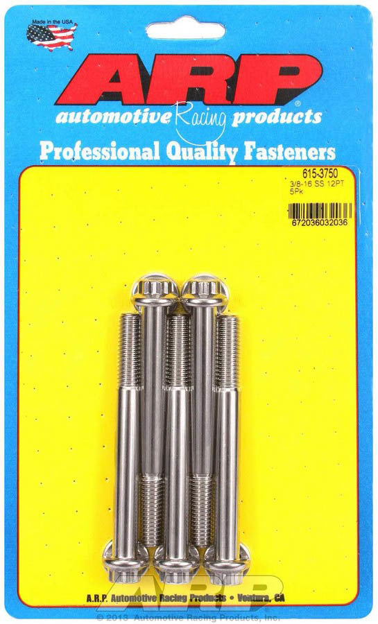 ARP 615-3750 Stainless Steel Bolt Kit with 3/8-16 Thread, 3.75 Inch Length, 7/16 Inch 12-Point Head, Set of 5