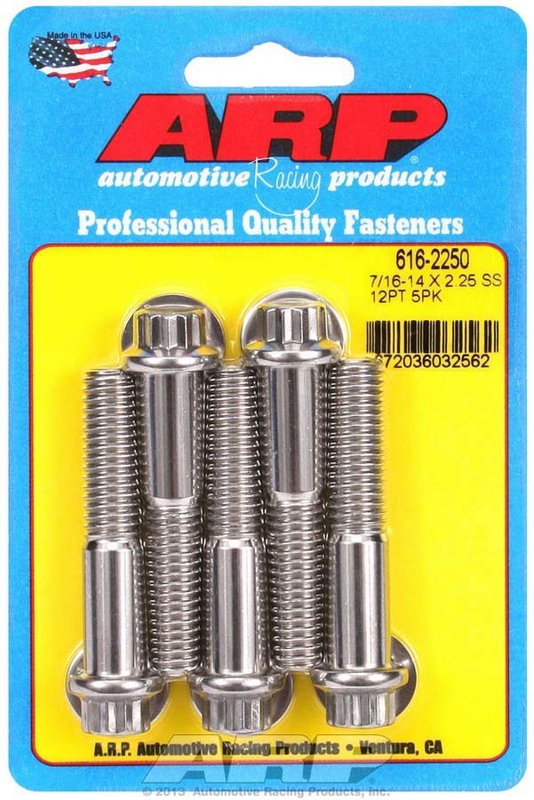 ARP 616-2250 Stainless Steel Bolt Kit with 7/16-14 Thread, 2.25 Inch Length, 12-Point Head, Set of 5
