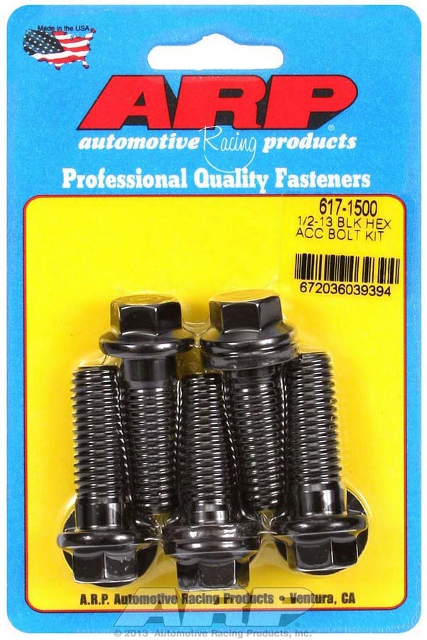 ARP 617-1500 Hex Head Bolt Kit, 1/2-13 Thread, 1.5 Inch Length, Chromoly with Black Oxide Finish, Set of 5