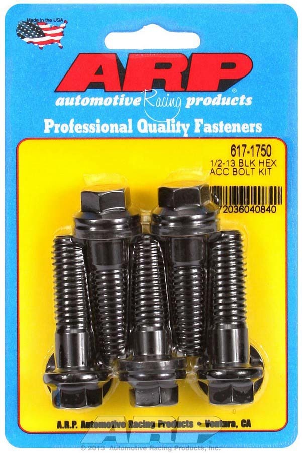 ARP Bolt Kit 617-1750 1/2-13 x 1.75 Inch Chromoly Hex Head Bolts, Black Oxide Finish, Set of 5
