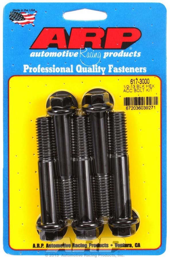 ARP 617-3000 Bolt Kit, 1/2-13 Thread, 3 Inch Length, 9/16 Inch Hex Head, Chromoly, Black Oxide Finish, Set of 5