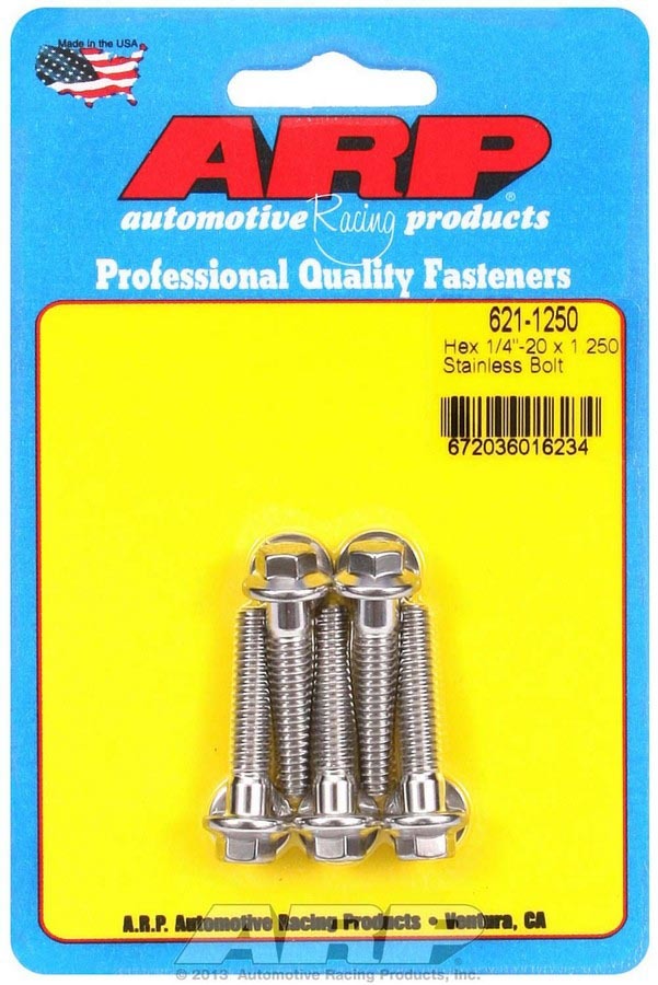 ARP Stainless Steel Bolt Kit 621-1250 with 1/4-20 Inch Thread, 1.25 Inch Length, 5/16 Inch Hex Head