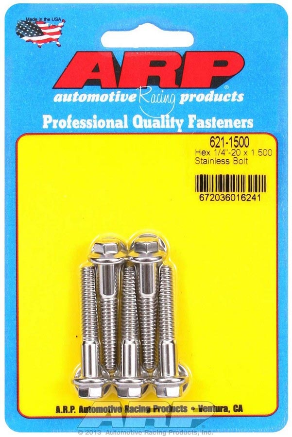 ARP 621-1500 Stainless Steel Bolt Kit, 1/4-20 Thread, 1.5 Inch Length, 5/16 Inch Hex Head