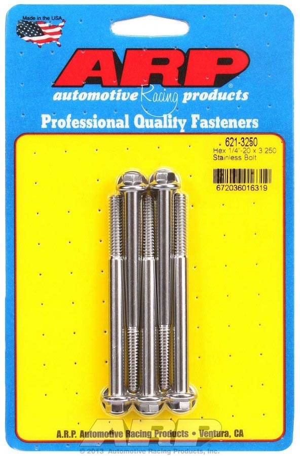 ARP 621-3250 Stainless Steel Bolt Kit, 1/4-20 Thread, 3.25 Inch Length, 5/16 Inch Hex Head