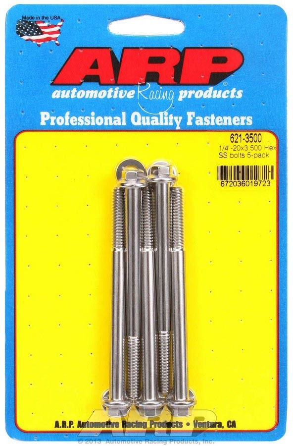 ARP 621-3500 Stainless Steel Bolt Kit with 1/4-20 Inch Threads, 3.5 Inch Length, 5/16 Inch Hex Head, Polished Finish, Set of 5