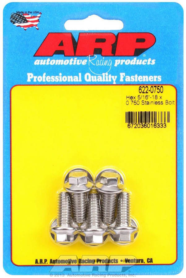 ARP 622-0750 Stainless Steel Bolt Kit, 5/16-18 Thread, 0.75 Inch Length, 3/8 Inch Hex Head