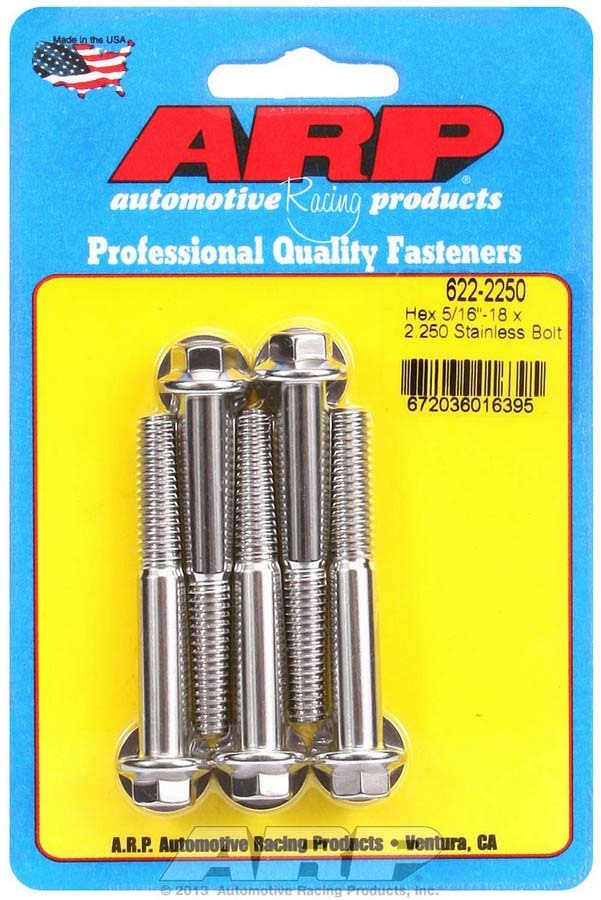 ARP 622-2250 Stainless Steel Bolt Kit, 5/16-18 Thread, 2.25 Inches Long, 3/8 Inch Hex Head, Set of 5