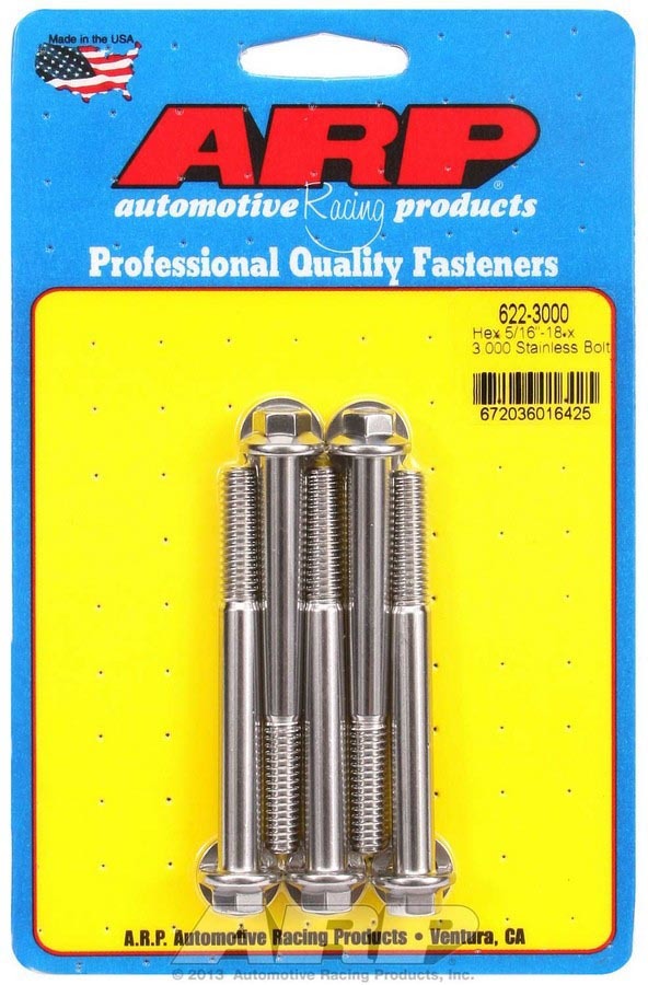 ARP 622-3000 Stainless Steel Bolt Kit with 3 Inch Length, 5/16-18 Thread, and 3/8 Inch Hex Head